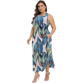 Women Casual Loose Summer Sundress Sleeveless Split Maxi Long Beach Shirt Dress with Pockets