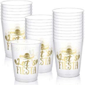 Baderke 24 Pcs Cinco De Mayo Let's Fiesta Plastic Cups 16 oz Reusable Mexican Cups Bulk Day of the Dead Party Favors Mexican Party Decorations for Fiesta Taco Party Supplies Birthday Halloween