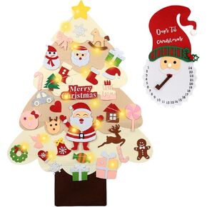 yazi 4ft DIY Felt Christmas Tree with Light for Kids Wall 45pcs Detachable Ornaments Storage Bag Banner Toddler Felt Christmas Craft Kits Wall Decor Door Hanging Xmas Gifts