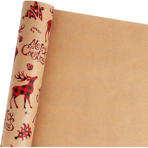 FOPINOA Christmas Wrapping Paper, Vintage Christmas Gift Paper(47 Sq. Ft. Ttl) Large Xmas Present Wrapping Paper with Red and Black for Christmas Party Decoration(17Inches x 32.8 Feet)