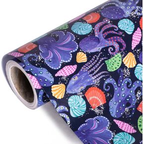 WRAPAHOLIC Ocean Wrapping Paper Roll - Mini Roll - 17 Inch x 33 Feet - Octopuses, Pectinid and Conches Design, Perfect for Birthday, Party, Holiday