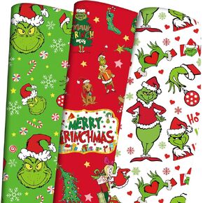 ANYMONYPF 12 ورقة مطوية لعيد الميلاد ورق تغليف عيد الميلاد اللص هدية لف ورق الفن بالجملة لاستحمام الطفل Grinchmas زينة عيد الميلاد عيد الميلاد عطلة الحرف هدية التعبئة، 20 × 30 بوصة in Kuwait