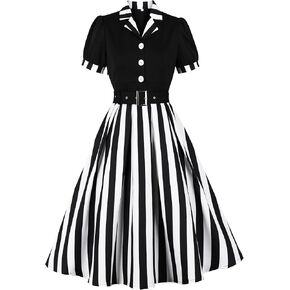 Wellwits Women's Striped Blazer Vintage Gothic Formal Work Dress