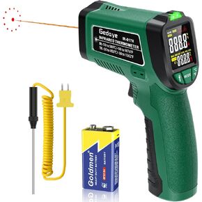 Infrared Temperature Gun, Gedaye Laser Thermometer with Laser Pointer 13:1, Meat Thermometer with Metal Probe, Adjustable Emissivity, Heat Temperature -58℉ to 1076℉ for Cooking Pizza Oven Grill Fridge