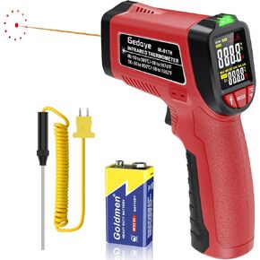 Infrared Temperature Gun, Gedaye Laser Thermometer with Laser Pointer 13:1, Meat Thermometer with Metal Probe, Adjustable Emissivity, Heat Temperature -58℉ to 1076℉ for Cooking Pizza Oven Grill Fridge