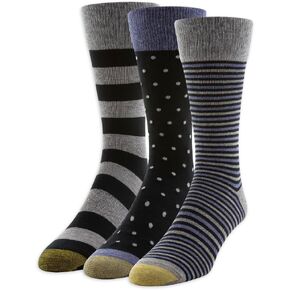 GOLDTOE Hampton Men's Gold Toe Dress Stripe Dots Crew Socks 3 Pack Size 6-12, Navy