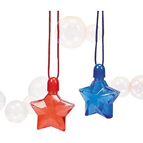 Fun Express - Star-Shaped Bubble Bottle Necklaces for Fourth of July - Toys - Bubbles - Bubble Necklaces - Fourth of July - 12 Pieces