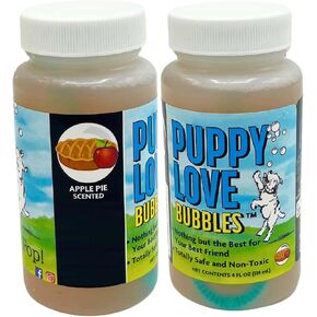 Atomic Bubbles: Puppy Love Bubbles: Apple Pie Scented 2 Pack - 4oz Bottles, Dog Interactive Toy, Pet Safe, Non-Toxic, Indoor & Outdoor, Long Lasting