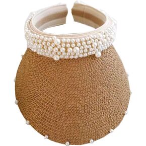 Women's Beach Visor Hat Straw Visor Hat Woman Visor Hat Visor Cap Straw Hat Pearl