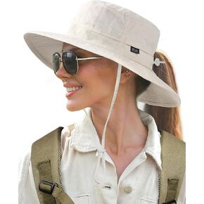 FURTALK Womens Ponytail Beach Bucket Sun Hat Wide Brim UPF 50+ Fishing Hat Outdoor Hats
