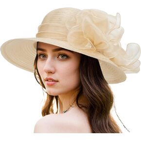 Women Kentucky-Organza Sun-Hat with Bow-Flower Church-Derby-Fascinators Bowler-Hat for Wedding Tea Party Cocktail Events