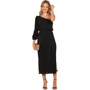 Petal & Pup Women's Pontee One Shoulder Pleated Midi Dress