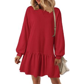PRETTYGARDEN Womens Fall Patchwork Sweatshirt Dress Casual Long Sleeve Crewneck Pullover Cute Babydoll Mini Dresses