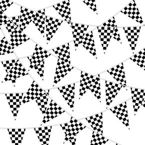 MARFOREVER 164 Ft Black and White Checkered Flag Banner, 80 Pcs Racing Flags Race Car Pennant Banner Flag Monster Truck Birthday Party Decorations for Outdoor Indoor Decorations, 17.7 x 11.8 inches