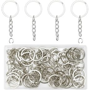 ZIIYAN 50PCS Key Ring with Chain and Open Jump Rings, 1 Inch/25mm Split Round Keychains Rings Bulk for Crafting Crafts Making Jewelry