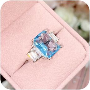 Moissanite Diamond Ring for Women 925 Sterling Silver Shiny Huge CZ Crystal Gemstone Open Adjustable Wedding Ring