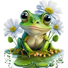 PFFNGPEN Diamond Painting Kits for Adults, 5D DIY Frog Diamond Art Kits for Beginners, Full Drill Round Diamond Art for Home Wall Decor, Flower, 12x12 inch