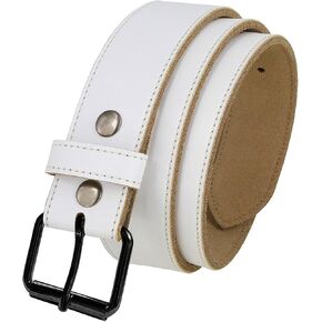 White Belt Cowhide Leather Replacement Casual Belt Strap 1-1/2"(38mm) Wide, Multi-Style Options