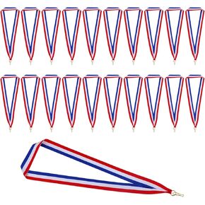 Grevosea 20 Pieces Award Ribbons, Red White Blue Medal Ribbons with Snap Clips Classic Striped Medal Lanyards Flat Lanyard Medallion Holder for Competitions Meeting Sport Party Student Awards