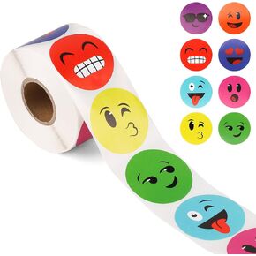 500pcs Round Smile Stickers, 1.5 Inch Small Happy Face Kids Labels Roll Cute Tiny Smiley Reward Water Bottle Stickers for School Incentive Chart Classroom Teachers (8 Styles)