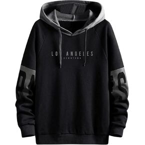 Verdusa Men's Colorblock Letter Graphic Drawstring Hoodie Long Sleeve Pullover Sweatshirts