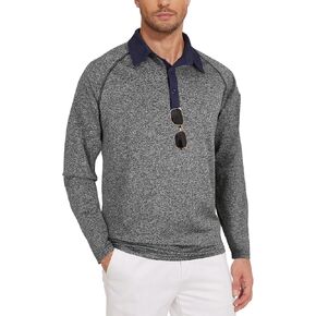 Tanst Sky Mens Polo Shirts 3 Button Quick Dry Performance Long Sleeve Collared Golf Shirt