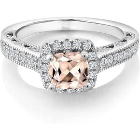 Gem Stone King 925 Sterling Silver 6MM Cushion Gemstone Birthstone and Accent White Created Sapphire Engagement Ring | Wedding Anniversary Promise Ring For Women | Available In Size 5, 6, 7, 8, 9