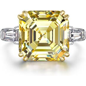 Sterling Silver Engagement Ring for Women,Asscher Cut 12MM 7CT Simulated Diamond 5A Cubic Zirconia Wedding Promise Ring Gifts for Her