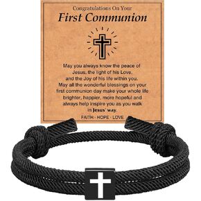 RAYSTAR First Communion Gifts for Teen Boys Catholic 1st Communion Cross Bracelet Easter Gifts for Teens Boys Son Grandson