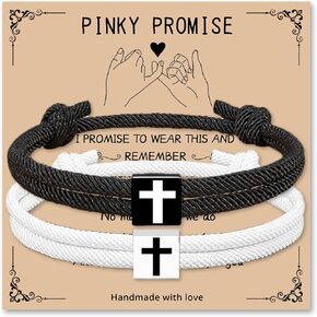 LINY Braided Rope Matching Couples Bracelet Cross Promise Bracelets for Couples Best Friend ​Anniversary Birthday Promise Faith Gifts for Girlfriend Boyfriend Wife Husband