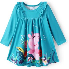 Peppa Pig Dress Toddler Girl Dresses Long Sleeves Figure Print Cute Casual Autumn Clothes Outfits Purple for Birthday Party