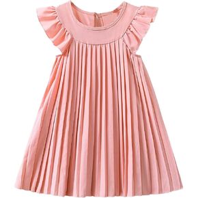 SweatyRocks Girl's Sleeveless Round Neck Solid Short Dress Pleated Flare Loose Mini Dresses