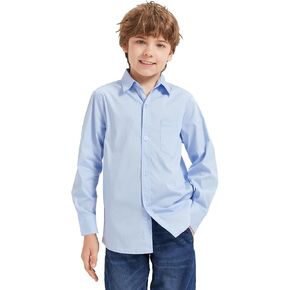 Boys' Long Sleeve Button Down Toddler Dress Shirt Oxford Uniform Shirt with Chest Pocket 2T-16Y