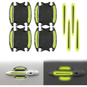 Vrasly 8PCS Car Door Handle Sticker, Protector Reflective Sticker Universal Auto 3D Carbon Fiber Door Handle Anti Scratch Cover Guard Car Outdoor Safety Decoration Reflective Strip-(White)