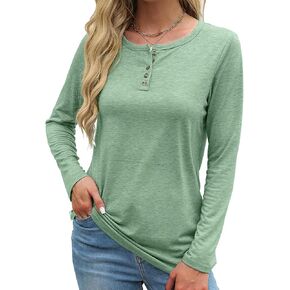 Bluetime Womens Long Sleeve Shirts Crew Neck Button Basic Tee Fall Tops Clothes 2024 Casual Loose T-Shirts