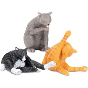 Accoutrements Fun and Funny Cleaning Kitties - Prideful Personal Hygiene in Three Poses, Soft Vinyl Figures, for Cat Lovers