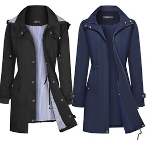 Bloggerlove Lightweight Rain Jacket Waterproof Black, Navy Blue XX-Large