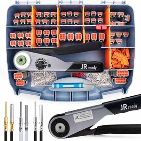 JRready ST6360 Deutsch DTM Connector Crimp Tool Kit,New Deutsch Crimp Tool and 2 3 4 6 8 12 Pin Connectors with Solid Contact,Size 20 Solid Terminal 20-22AWG for Automotive Electrical Connectors