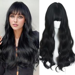 Long Wig Synthetic Hair Full Wigs with Bangs for Women Daily Party Costume Cosplay Halloween Fancy Dress 27 inch Natural Curly Wavy, Orange