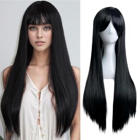 Long Wig Synthetic Hair Full Wigs with Bangs for Women Daily Party Costume Cosplay Halloween Fancy Dress 27 inch Natural Curly Wavy, Orange