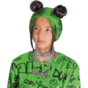 Disguise Billie Eilish Wig, Official Green Double Bun Outfit Accessory for Kids, Artist Inspired Children's Size Costume Headpiece (112619)