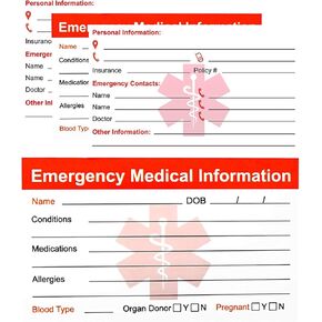 RXBC2011 Emergency Medical Information Card (RED-100PCS)