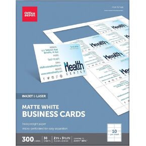 Office Depot(R) Laser/Inkjet Matte Business Cards, 2in. x 3 1/2in., White, Box Of 300