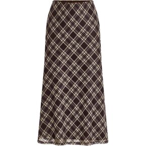 Floerns Women's Plaid Print A Line Skirts Mesh High Waisted Cute Long Skirt