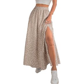 Avanova Women Boho Floral Slit Maxi Skirt Split Thigh High Waisted Long Sexy Skirt