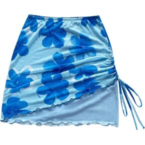 WDIRARA Women's Floral Y2K Skirt Mini Mesh Skirts Low Waist Bodycon Skirts