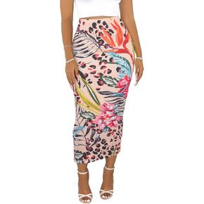 Sexy Maxi Skirt for Women, Stretch Thicken High Waist Floral Print Pencil Long Bodycon Skirts Back Split