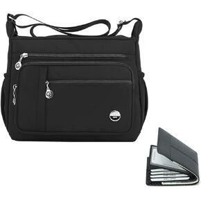 A bundling of cross-body shoulder bags and RFID card wallet for ladies(black-large)