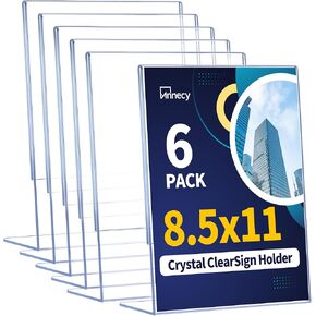 Annecy Sign Holder 8.5 x 11, 6 Packs Sign Stand for Display, L Shape Plastic Clear Sign Holder 8.5x11 Standing Vertical Menu Flyer Holder, Frames Table Signs for Stores, Restaurants, Hotels, Office