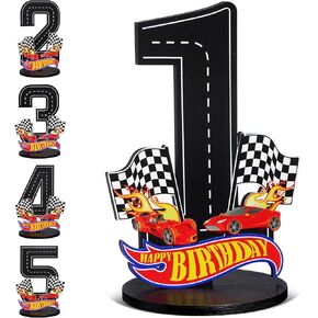 Race Car 5th Birthday Number Sign Centerpiece Race Car Theme 5th Birthday Party Supplies Wooden Table Decoration Photo Props for Boys Five Years Old